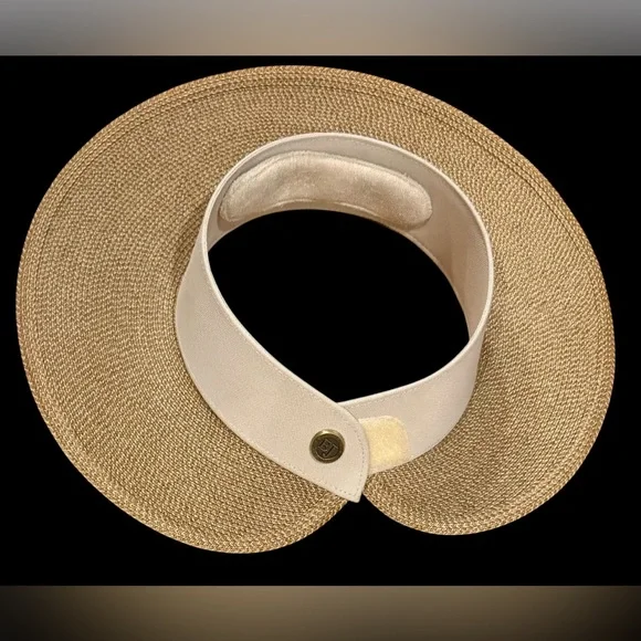 Eric Javits  Squishee HALO Tan and Cream Wide Brim Visor $325 - Picture 6 of 9